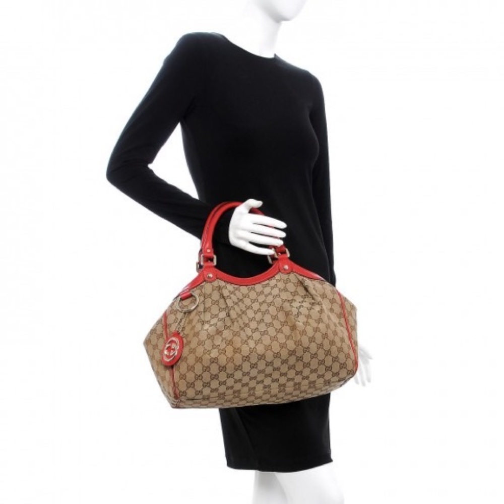 GUCCI 211944 Gg Canvas Monogram Medium Sukey Tote Red